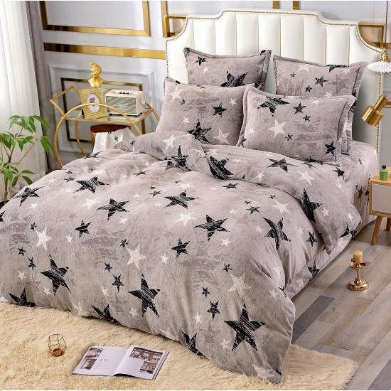 Set Lenjerie Cocolino 6 Piese Pat Dublu Gri – Model Stele, Moale și Călduroasă, LCD-007 Lenjerii Cocolino 6 piese