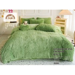 Lenjerie Fluffy Verde deschis 6 Piese Pat Dublu – Moale, Călduroasă și Elegantă, LCF-016