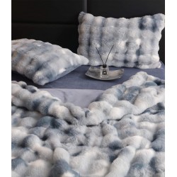 Lenjerie de pat, DeLuxe, cocolino tip blăniță iepure, 2 persoane, 6 piese, Gri-Alb, ombre, LCE-032