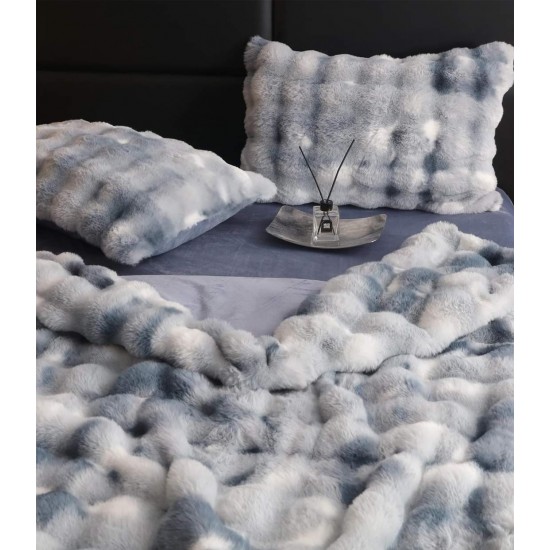 Lenjerie de pat, DeLuxe, cocolino tip blăniță iepure, 2 persoane, 6 piese, Gri-Alb, ombre, LCE-032 Lenjerii Blanita Iepure