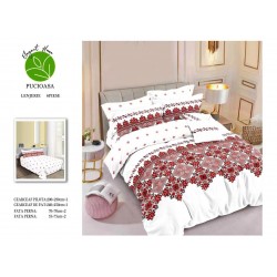 Lenjerie de pat din Finet, Jojo, 6 Piese, Pat 2 Persoane, Persoane, Alb-Rosu-Negru, model traditional, LDF-141