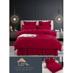 Lenjerie pat dublu, BUMBAC FINET, 6 piese, cu volanase, Jojo, Bordo, LVU-002