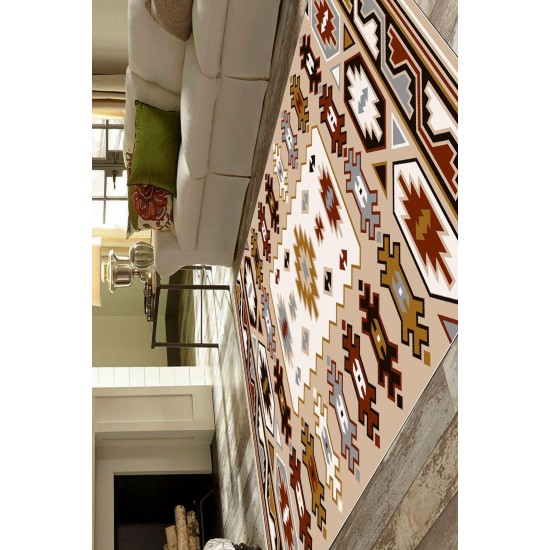 Covor Traditional Antiderapant, 80x150 cm, Crem-Bej, CAM-025 Covoare traditionale