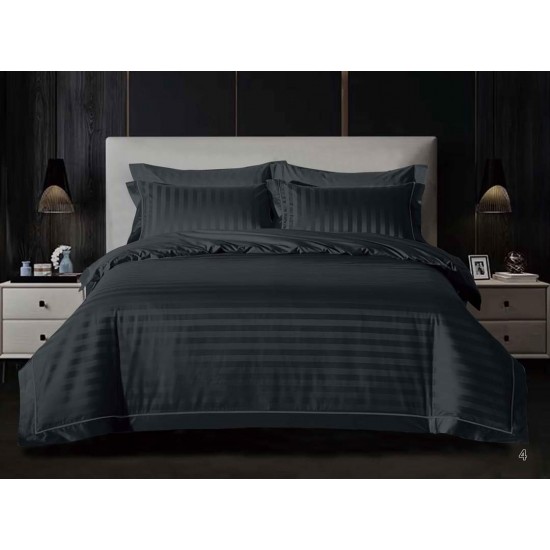 Lenjerie pat dublu, Damasc, 6 piese, Deluxe, Negru, LDS-030 Lenjerii damasc 6 piese