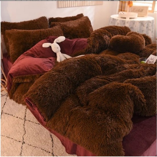 Lenjerie Cocolino Fluffy pat dublu cu elastic maro, LFF-031 Lenjerii Cocolino Fluffy 4 piese