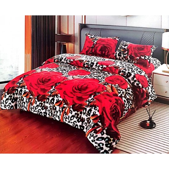 Lenjerie pat dublu, Super Pufoasa COCOLINO, 4 piese, Alb-Rosu, animal print, flori, LDC-041 Lenjerii cocolino 4 piese