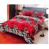Lenjerie pat dublu, Super Pufoasa COCOLINO, 4 piese, Alb-Rosu, animal print, flori, LDC-041