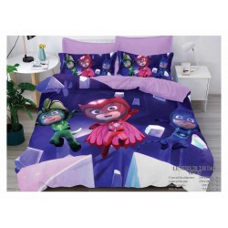 Lenjerie pat dublu, 6 piese, bumbac-finet, Multicolor-Albastru, Pjmasks, LFD6PC-023