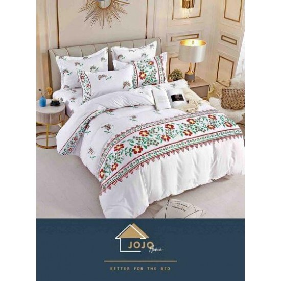 Lenjerie de Pat din Finet, 4 Piese, Pat 1 Persoana, Alb-Rosu-Verde, model traditional, LFS-042 Lenjerii Finet 1 persoana