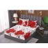 Cearsaf cu elastic COCOLINO, 180x200x25cm, plus 2 fete de perne, Alb-Rosu, flori, HC-040