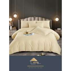 Lenjerie de pat damasc 1 persoană (Single) – model elegant cu dungi fine, Crem, LDS-003