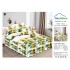 Lenjerie pat dublu, BUMBAC FINET, 6 piese, cu VOLANASE, Alb-Multicolor, flori, LDV-003