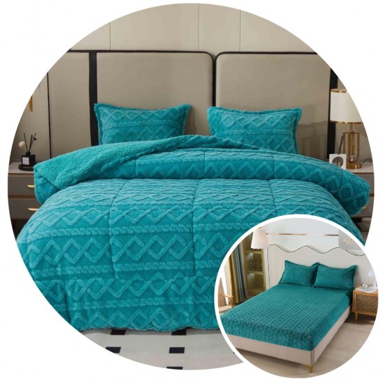 Pachet Promo: Pilota Pufoasa CoCoLiNo, Plus, Husa de Pat cu Elastic, 6 piese, model Tricotat, Turquoise, PH-004 Pachet Promo