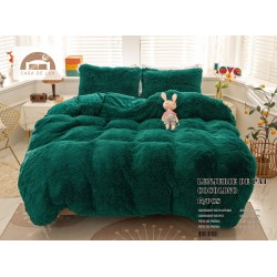 Lenjerie Fluffy Verde inchis 6 Piese Pat Dublu – Moale, Călduroasă și Elegantă, LCF-021