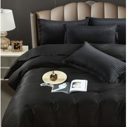 Lenjerie, pat dublu, cu ELASTIC, Damasc Finetat, 6 piese, Negru, LDS-066