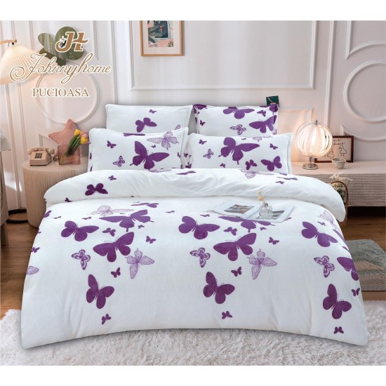 Set Lenjerie Cocolino 6 Piese Pat Dublu Alb – Model Fluturi, Moale și Călduroasă, LCD-025 Lenjerii Cocolino 6 piese