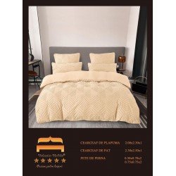 Lenjerie pat dublu, Finet Deluxe cu Smocuri Brodate, 6 piese, Crem, LSB-016