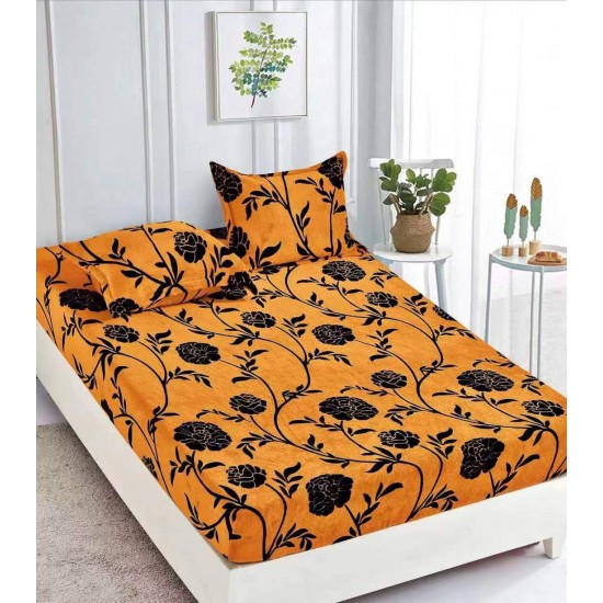 Cearsaf cu elastic COCOLINO, 180x200x25cm, plus 2 fete de perne, Maro-Negru, flori, HC-067 Huse Cocolino