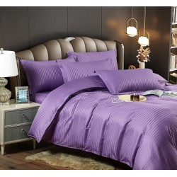 Lenjerie, pat dublu, cu ELASTIC, Damasc Finetat, 6 piese, Mov, LDS-064