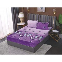 Cearșaf Cocolino cu Elastic 180x200 cm + 2 Fețe de Pernă – Model Fluturi, Mov, HC-014
