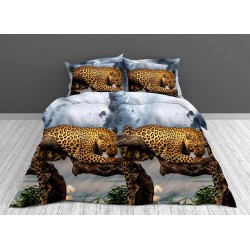 Set Lenjerie de Pat din Bumbac Satinat, 4 Piese, Pat 2 Persoane, Imprimeu 3D Identic cu Poza, Alb-Maro, leoparzi, LSD-019