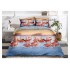 Set Lenjerie de Pat din Bumbac Satinat, 4 Piese, Pat 2 Persoane, Imprimeu 3D Identic cu Poza, Bleu-Bej, pasari, LSD-028