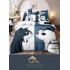 Set Lenjerie de Pat din Finet, 6 Piese, Pat 2 Persoane, Imprimeu 3D Identic cu Poza, Alb-Bleumarin, pisici, LFL-018