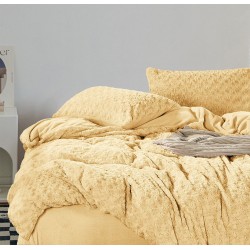Lenjerie pat dublu, Super Pufoasa, din Blanita artificiala de Iepure, 4 piese, Galben, LCE-008