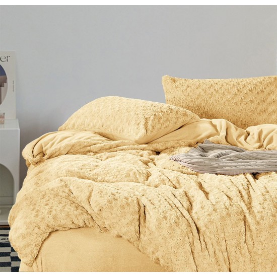 Lenjerie pat dublu, Super Pufoasa, din Blanita artificiala de Iepure, 4 piese, Galben, LCE-008 Lenjerii Blanita Iepure
