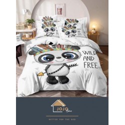Set Lenjerie de Pat din Finet, 6 Piese, Pat 2 Persoane, Imprimeu 3D Identic cu Poza, Alb-Multicolor, ursulet, LFL-012