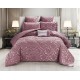 Lenjerie de pat cu elastic si pilota inclusa, bumbac tip jacquard, pat dublu, 7 piese, Roz inchis, PJD-04 Pilote Jacquard 7 piese