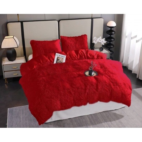 Lenjerie Cocolino Fluffy pat dublu 4 piese  rosu, LFF-019 Lenjerii Cocolino Fluffy 4 piese