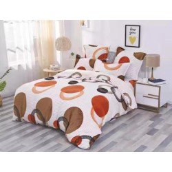 Set Lenjerie Pufoasa Cocolino cu Elastic, 4 Piese, Pat 2 Persoane, Crem-Multicolor, cercuri, LEC-033