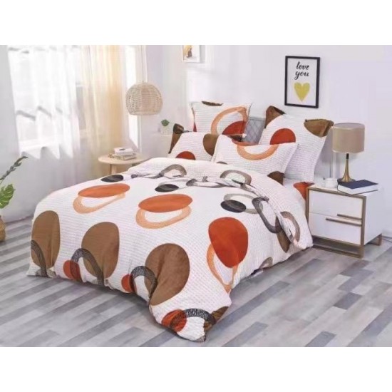 Set Lenjerie Pufoasa Cocolino cu Elastic, 4 Piese, Pat 2 Persoane, Crem-Multicolor, cercuri, LEC-033 Lenjerii Cocolino 4 piese cu ELASTIC