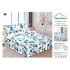 Lenjerie pat dublu, BUMBAC FINET, 6 piese, cu VOLANASE, Alb-Turquoise, fluturi, flori, LDV-010
