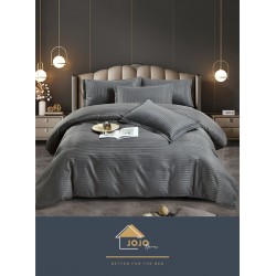 Lenjerie, pat dublu, cu ELASTIC, Damasc Finetat, 6 piese, Gri inchis, LDS-059