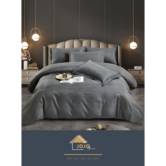 Lenjerie, pat dublu, cu ELASTIC, Damasc Finetat, 6 piese, Gri inchis, LDS-059 Lenjerii Damasc 6 piese cu Cearsaf cu ELASTIC