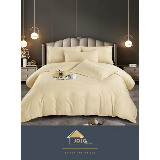 Lenjerie, pat dublu, cu ELASTIC, Damasc Finetat, 6 piese, Crem, LDS-056 Lenjerii Damasc 6 piese cu Cearsaf cu ELASTIC