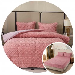 Pachet Promo: Pilota Pufoasa CoCoLiNo, Plus, Husa de Pat cu Elastic, 6 piese, model Tricotat, Roz, PH-001