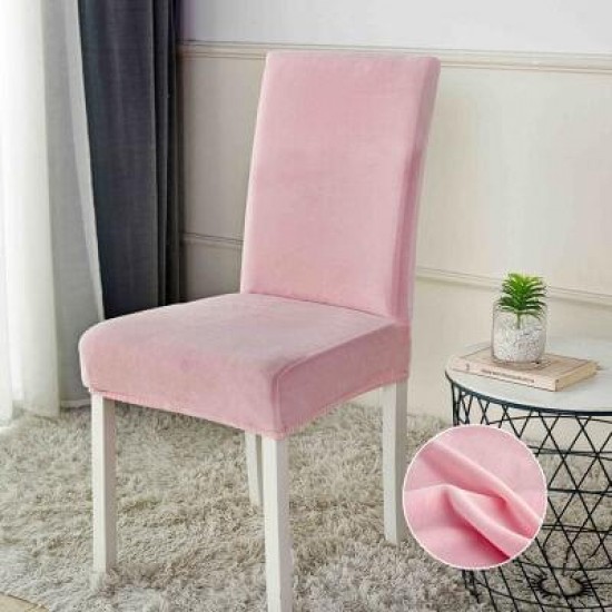 Set 6 huse universale pentru scaun din CATIFEA, Roz deschis, HSC-025 Huse Scaune Catifea 6 piese