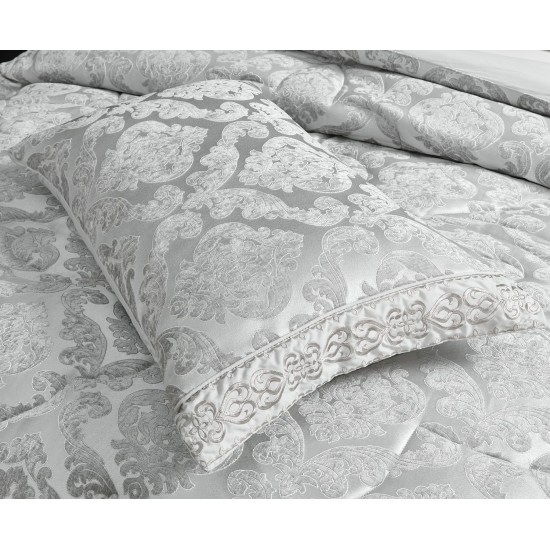 Lenjerie de pat cu elastic si pilota inclusa, bumbac tip jacquard, pat dublu, 7 piese, Gri, PJD-02 Pilote Jacquard 7 piese