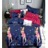 Set Lenjerie de Pat din Finet cu 2 Fete, 6 Piese, Pat 2 Persoane, Bleumarin-Multicolor, fetite, LDF-039