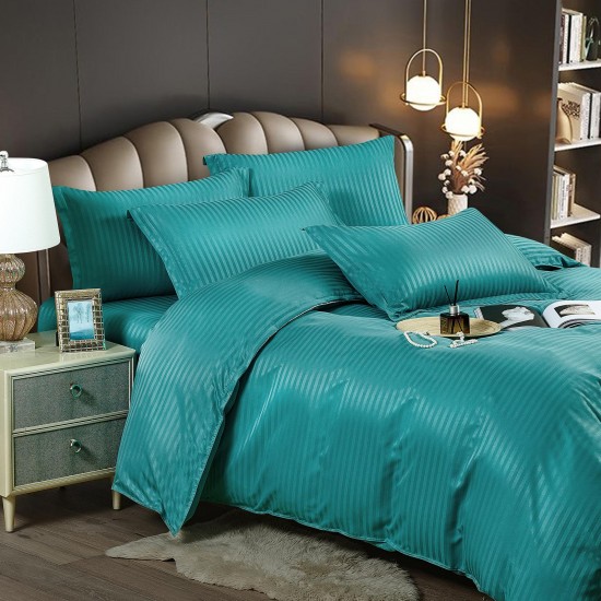 Lenjerie pat dublu, Damasc Finetat, 6 piese, Jojo, Turquoise, LDS-019 Lenjerii damasc 6 piese