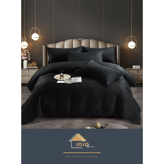 Lenjerie pat dublu, Damasc Finetat, 6 piese, Jojo, Negru, LDS-018 Lenjerii damasc 6 piese