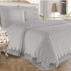 Set Cuvertură de lux Matlasată cu dantelă Elegantă, 6 piese, pat 2 persoane, Gri, CME-010