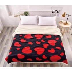 Pătură Cocolino cu blăniță 200x230 cm – moale, călduroasă și premium - Negru, model inimi, PBC-059