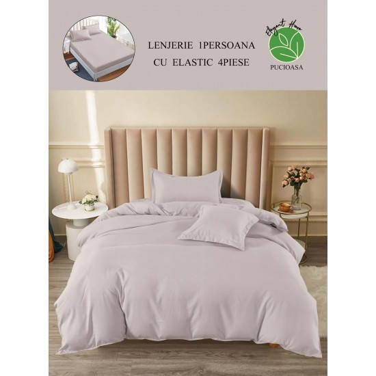 Lenjerie de Pat din Finet, 4 Piese, Pat 1 Persoana, cu ELASTIC, Gri, LFS-053 Lenjerii Finet 1 persoana