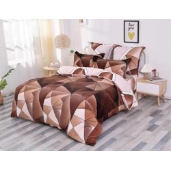 Set Lenjerie Pufoasa Cocolino cu Elastic, 4 Piese, Pat 2 Persoane, Maro-Bej, forme geometrice, LEC-025