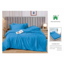 Lenjerie, pat dublu, cu ELASTIC, Damasc Finetat, 6 piese, Blue, LDS-053