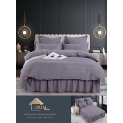Lenjerie pat dublu, BUMBAC FINET, 6 piese, cu volanase, Jojo, Gri, LVU-004